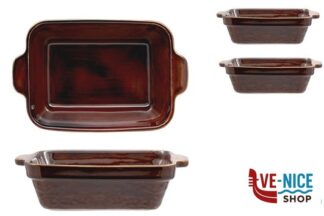 porcellana JUSTCOLOR-CONFEZIONE 2 CASSERUOLE RETTANGOLARI MARRONI CM.17,8 H.5 IMPORT TAVOLA PROFESSIONAL