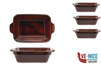 porcellana JUSTCOLOR-CONFEZIONE 3 CASSERUOLE RETTANGOLARI MARRONI CM.13,8 H.3,7 IMPORT TAVOLA PROFESSIONAL