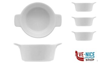 porcellana JUSTWHITE-CONFEZIONE 3 MINI CASSERUOLE TONDE IN PORCELLANA BIANCA CM.13 H.4,9 IMPORT TAVOLA PROFESSIONAL