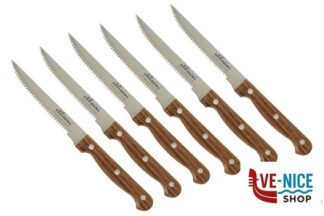 acciaio KOBE-CONFEZIONE 6 COLTELLI BISTECCA LAMA CM11,5 DENTATA MANICO PLASTICA COLOR LEGNO HT3P175 GICOS IMPORT EXPORT SRL