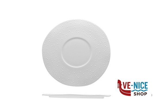 ceramica KORALIA-PIATTO PIANO GOURMET CM 25 BIANCO IN PORCELLANA - INVITO INTERNO CM 11 IMPORT TAVOLA PROFESSIONAL
