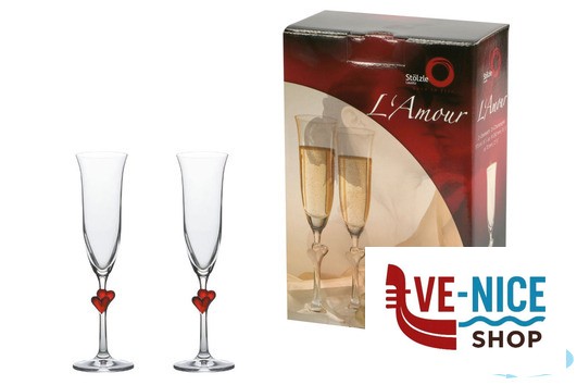 vetro cristallino L AMOUR -SET 2 FLUTE ROSSO CL. 17,5 STOLZLE LAUSITZ GMBH - immagine 2