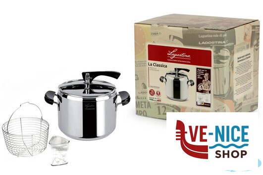 preparazione cibi LA CLASSICA LAGOFUSION-CASSERUOLA A PRESSIONE LT.3,5 CM.22 CON CESTELLO ED ECODOSE LAGOSTINA - immagine 2