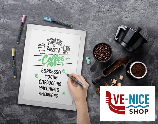 arredamento LAVAGNA DA PARETE DI COLORE BIANCO CM 30X40 CON 2 PENNARELLI A GESSO LIQUIDO INCLUSI (1 COLORE NERO E 1 COLORE ORO) WBW-WT-30-40 SECURIT - immagine 2