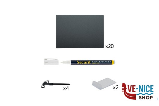 altri LAVAGNETTA TAG FORMATO A7 CM 10,5X7,4X0,1 NERA 20 PEZZI 1 PENNARELLO A GESSO LIQUIDO BIANCO 2 SUPPORTI IN PLASTICA 4 SUPPORTI A PUNTA TAG-A7-WT SECURIT
