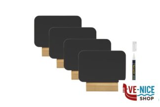 soprammobili SET DA 4 LAVAGNETTE DA TAVOLO RETTANGOLARI, BASE IN LEGNO CM 9X7,5X2 CON 1 PENNARELLO BIANCO INCLUSO FBT-RECT-4 SECURIT