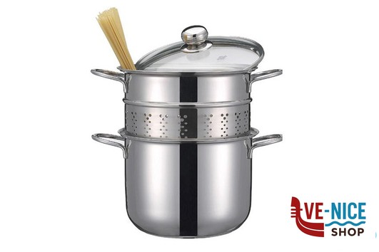 pentola LOVE STORY - PASTAIOLA CON CESTELLO CM 22 LT.5 COPERCHIO IN VETRO INOXRIV DI RIVADOSSI