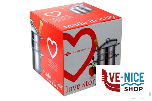 pentola LOVE STORY - PASTAIOLA CON CESTELLO CM 22 LT.5 COPERCHIO IN VETRO INOXRIV DI RIVADOSSI - immagine 3