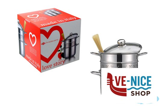 pentola LOVE STORY - PASTAIOLA CON CESTELLO CM 22 LT.5 COPERCHIO IN VETRO INOXRIV DI RIVADOSSI - immagine 2