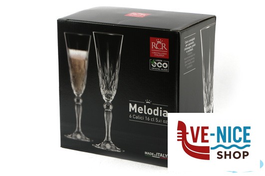 vetro cristallino MELODIA - CONFEZIONE 6 CALICI FLUTE CL 16 25600020206 RCR CRISTALLERIA ITALIANA - immagine 4