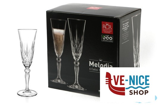 vetro cristallino MELODIA - CONFEZIONE 6 CALICI FLUTE CL 16 25600020206 RCR CRISTALLERIA ITALIANA - immagine 3