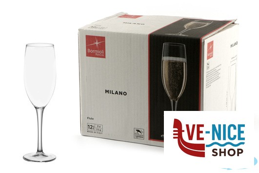 vetro MILANO - CONFEZIONE 12 CALICI FLUTE VETRO TEMPERATO CL 17 H.19,6 CM. 5,8 BORMIOLI ROCCO - immagine 3