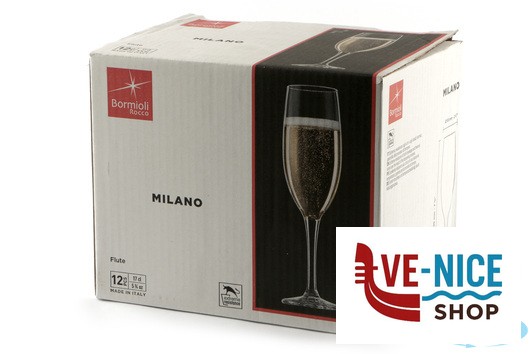 vetro MILANO - CONFEZIONE 12 CALICI FLUTE VETRO TEMPERATO CL 17 H.19,6 CM. 5,8 BORMIOLI ROCCO - immagine 4