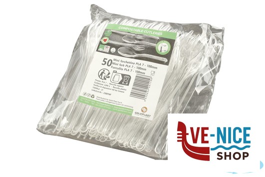 plastica MINI FORCHETTINA PLA TRASPARENTE CM 10 CONFEZIONE DA 50 PEZZI GOLD PLAST - immagine 3