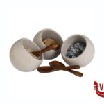 0 MOON-SET 6 PEZZI COMPOSTO DA 3 COPPETTE MELAMINA GRIGIA CM 8 H.7,5 0,5 LT E 3 CUCCHIAI IN LEGNO APS  ASSHEUER POTT GMBH E CO KG