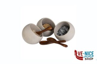 0 MOON-SET 6 PEZZI COMPOSTO DA 3 COPPETTE MELAMINA GRIGIA CM 8 H.7,5 0,5 LT E 3 CUCCHIAI IN LEGNO APS ASSHEUER POTT GMBH E CO KG