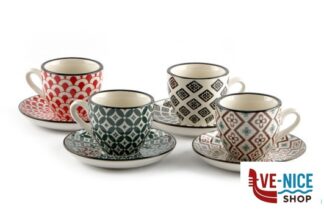 porcellana MOSAIK-CONFEZIONE 4 TAZZE CAFFE CON PIATTO CL.9 DECORI ASSORTITI RH8621S-S4 IMPORT TAVOLA PROFESSIONAL