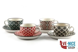 porcellana MOSAIK-CONFEZIONE 4 TAZZE THE CON PIATTO CL.16 DECORI ASSORTITI RH8621L-S4 IMPORT TAVOLA PROFESSIONAL