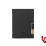 porta menu NATURE-PORTAMENU IN FIBRA NATURALE IMPERMEABILE A5 COLORE NERO CM 17,5X24,9 ELASTICO INTERNO PER CONTENERE GLI INSERTI A4 E CON UN INSERTO INCLUSO SECURIT