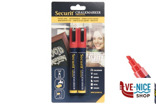 altri SET 2 PENNARELLI A GESSO LIQUIDO SINGOLO, PUNTA MEDIA 2-6 MM, COLORE ROSSO IN BLISTER BL-SMA510-RD SECURIT