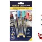 altri SET 4 PENNARELLI A GESSO LIQUIDO, PUNTA FINE 1-2 MM, COLORI BASE (BIANCO, VERDE, ROSSO, BLU) BL-SMA100-V4-COL SECURIT