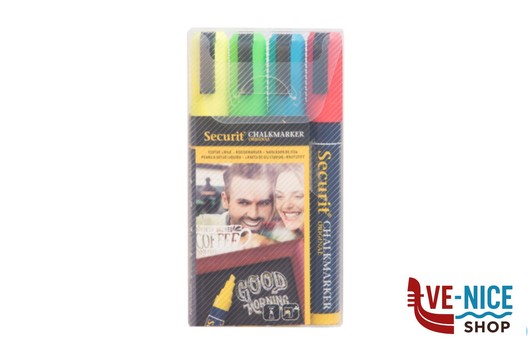 altri SET 4 PENNARELLI A GESSO LIQUIDO, PUNTA MEDIA 2-6 MM, COLORI ASSORTITI (GIALLO-VERDE-ROSSO-BLU) SECURIT