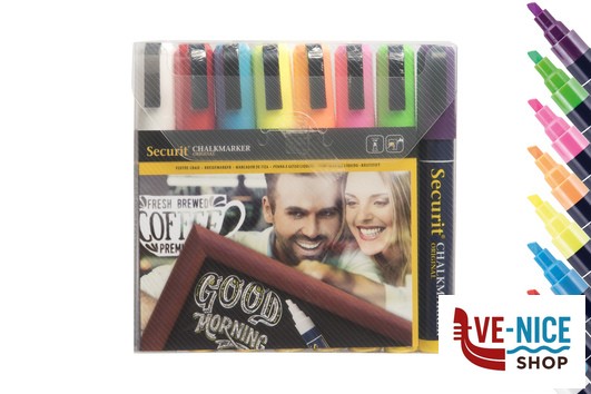 altri SET 8 PENNARELLI A GESSO LIQUIDO, PUNTA MEDIA 2-6 MM, COLORI ASSORTITI (GIALLO, VERDE, ROSSO, BLU, ROSA, BIANCO, VIOLA, ARANCIONE) SMA510-V8 SECURIT