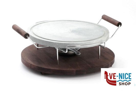 altri materiali PIETRA OLLARE ROTONDA DIAMETRO CM 30 CON BASE IN LEGNO E FORNELLETTO 99021 BISETTI