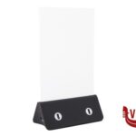 arredamento PORTAPOSTER-POWERBANK DA TAVOLO IN ACRILICO CON CARICABATTERIE PER RICARICARE SMARTPHONE E TABLET FORMATO A5, CM 16X27,7X7     PFT-PWB SECURIT