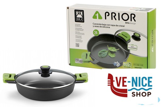 antiederente PRIOR-CASSERUOLA BASSA 2MANICI CM.24 CON COPERCHIO 3560V724 PINTI INOX - immagine 2