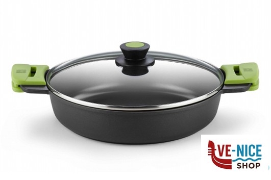 antiederente PRIOR-CASSERUOLA BASSA 2MANICI CM.24 CON COPERCHIO 3560V724 PINTI INOX