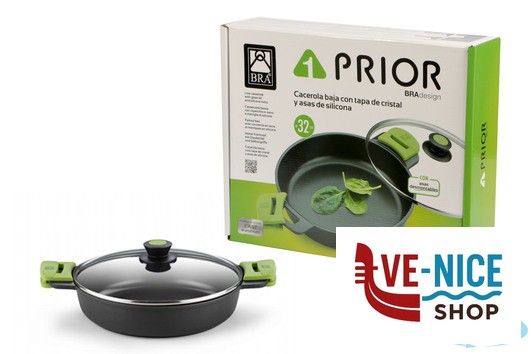 antiederente PRIOR-CASSERUOLA BASSA 2MANICI CM.32 CON COPERCHIO 3560V732 PINTI INOX - immagine 2