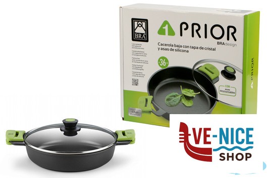 antiederente PRIOR-CASSERUOLA BASSA 2MANICI CM.36 CON COPERCHIO 3560V736 PINTI INOX - immagine 2