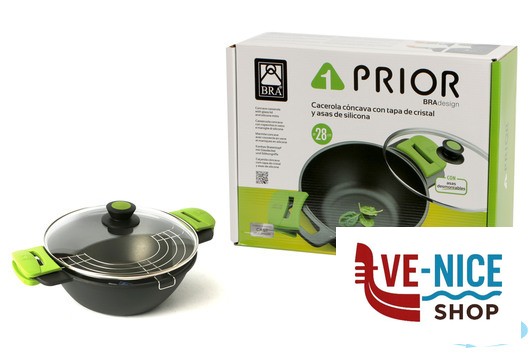 antiederente PRIOR-CASSERUOLA CONCAVA 2MANICI CM.28 CON COPERCHIO E GRIGLIA 3560V228 PINTI INOX - immagine 3