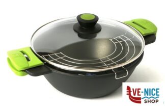 antiederente PRIOR-CASSERUOLA CONCAVA 2MANICI CM.28 CON COPERCHIO E GRIGLIA 3560V228 PINTI INOX