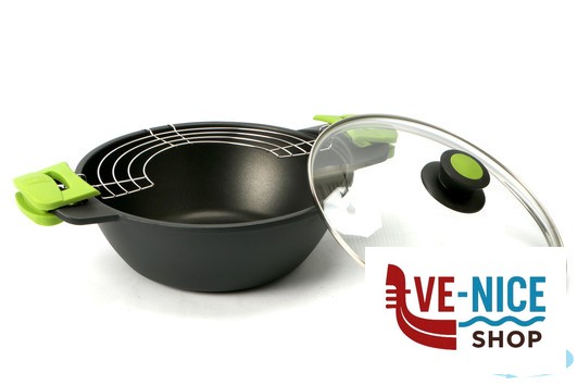 antiederente PRIOR-CASSERUOLA CONCAVA 2MANICI CM.28 CON COPERCHIO E GRIGLIA 3560V228 PINTI INOX - immagine 2