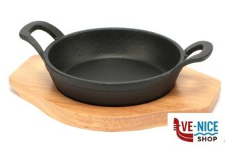accessori da portata HORECA PROFESSIONAL-GHISA CASSERUOLA 2 MANICI TONDA CM.16 CON BASE LEGNO YY8051 IMPORT TAVOLA PROFESSIONAL