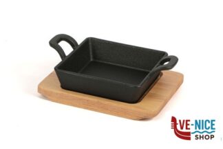 accessori da portata HORECA PROFESSIONAL-GHISA CASSERUOLA QUADRA CM.12,5X12,5 CON BASE LEGNO YY085-1 IMPORT TAVOLA PROFESSIONAL