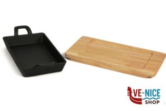 accessori da portata HORECA PROFESSIONAL-GHISA CASSERUOLA RETTANGOLARE CM.12X20 CON BASE LEGNO YY087-1 IMPORT TAVOLA PROFESSIONAL