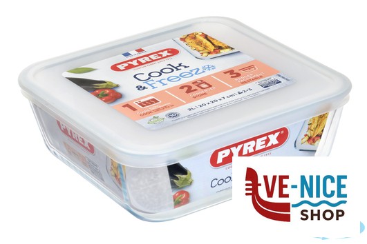 vetro PYREX-CONTENITORE QUADRO CON COPERCHIO CM.20X20 LT.2 ARC INTERNATIONAL COOKWARE - immagine 3