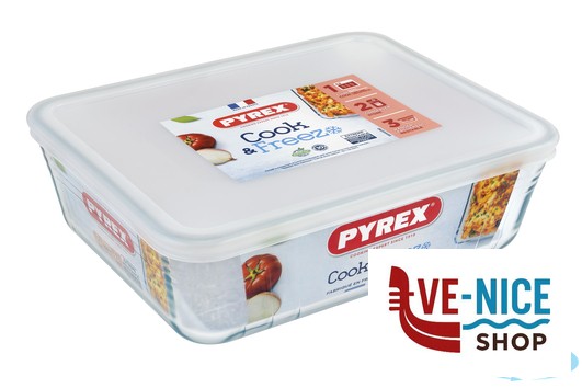 vetro PYREX-CONTENITORE RETTANGOLARE CON COPERCHIO CM.25X20X7,6 LT.2,6 243P000-7044 ARC INTERNATIONAL COOKWARE - immagine 4