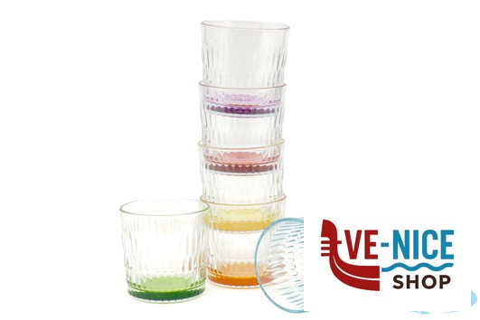 bicchieri acqua RAIN COLOR - CONFEZIONE 6 BICCHIERI ACQUA CL 30 IN VETRO TRASPARENTE CON FONDO COLARATO PASABAHCE - immagine 3