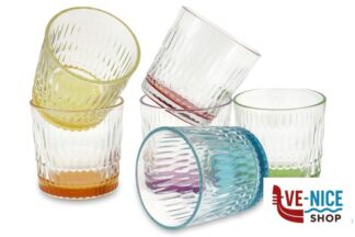 bicchieri acqua RAIN COLOR - CONFEZIONE 6 BICCHIERI ACQUA CL 30 IN VETRO TRASPARENTE CON FONDO COLARATO PASABAHCE