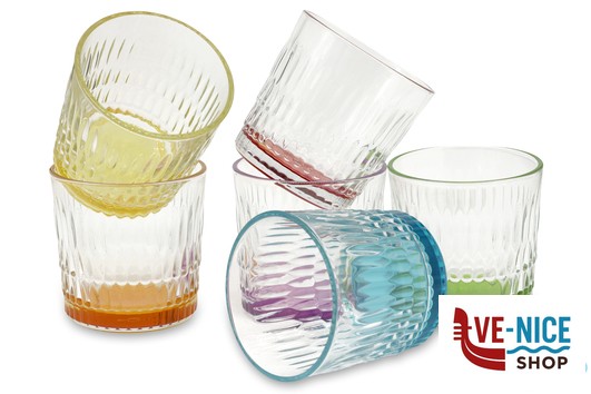 bicchieri acqua RAIN COLOR - CONFEZIONE 6 BICCHIERI ACQUA CL 30 IN VETRO TRASPARENTE CON FONDO COLARATO PASABAHCE