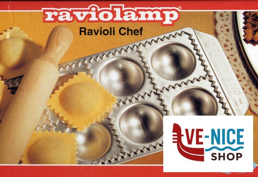 utensili da cucina LA CLASSICA - RAVIOLAMP STAMPO 12 RAVIOLI TONDO 52X52MM CON MATTARELLO IMPERIA - immagine 2