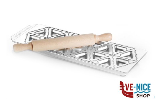 utensili da cucina LA CLASSICA - RAVIOLAMP STAMPO 18 TORTELLI TRIANGOLARI 60X60MM CON MATTARELLO IMPERIA