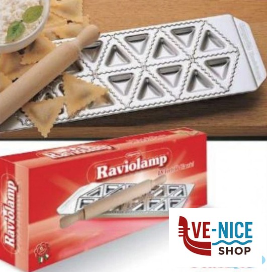 utensili da cucina LA CLASSICA - RAVIOLAMP STAMPO 18 TORTELLI TRIANGOLARI 60X60MM CON MATTARELLO IMPERIA - immagine 2