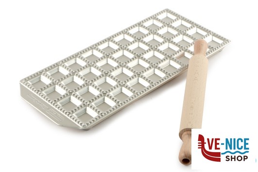 utensili da cucina LA CLASSICA - RAVIOLAMP STAMPO 36 RAVIOLI QUADRO 34X34MM CON MATTARELLO IMPERIA
