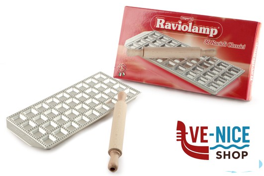 utensili da cucina LA CLASSICA - RAVIOLAMP STAMPO 36 RAVIOLI QUADRO 34X34MM CON MATTARELLO IMPERIA - immagine 3