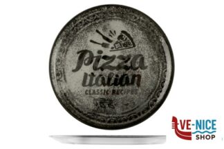 pizza RECIPES NAPOLI-PIATTO PIZZA CM 33 CON DECORO POSATE-TRANCIO COLORE NERO SATURNIA
